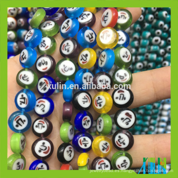 Multicolor Turco Evil Eye Beads Lampwork Glass Cara sonriente cuentas redondas planas al por mayor